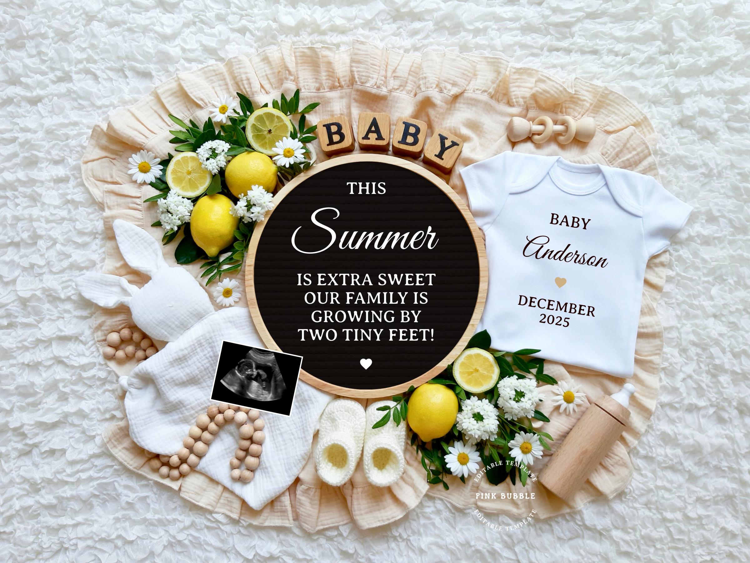 Summer Pregnancy Announcement Digital Baby Announcement Editable Template Social Media Baby Reveal Instant Download Summer Baby Reveal