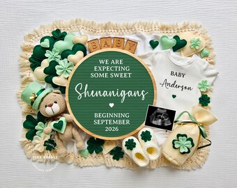 St Patricks Pregnancy Announcement Funny Baby Announcement Digital Editable Template Social Media Pregnancy Reveal March St Patty Lucky