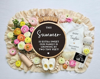 Summer Pregnancy Announcement Digital Baby Announcement Editable Template Social Media Baby Reveal Instant Download Summer Baby Reveal