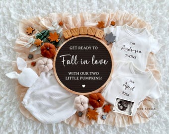 Fall Twin Pregnancy Announcement Digital, Thanksgiving Twin Baby Announce, Social Media Editable Template, Fall in Love Pregnancy Reveal