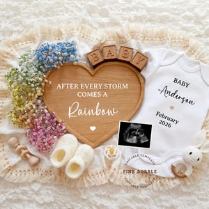 Regenboog babyaankondiging digitale zwangerschapsaankondiging bewerkbare sjabloon sociale media zwangerschap onthullen Miracle Baby Reveal After Storm