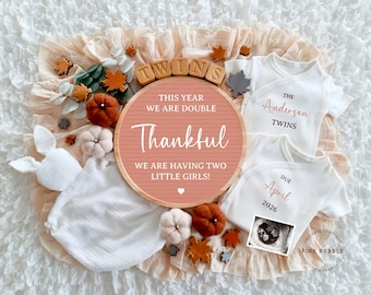 Twin Girls Thanksgiving Pregnancy Announcement Digital Thanksgiving Twin Girl Announce Social Media Editable Pregnancy Reveal Thankful,