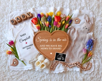 Spring Baby Pregnancy Announcement Digital, Gender Neutral, Editable template, Pregnancy Reveal, Floral Baby reveal, Spring is in the Air