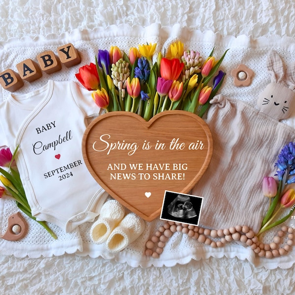 Spring Baby Pregnancy Announcement Digital, Gender Neutral, Editable template, Pregnancy Reveal, Floral Baby reveal, Spring is in the Air