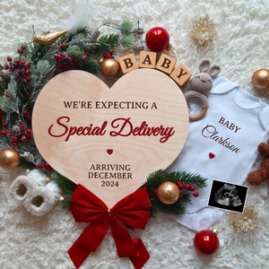 Christmas Pregnancy Announcement Digital Baby Announcement, Editable Template Pregnancy Reveal Christmas Baby Special Delivery,