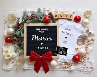 Christmas Pregnancy Announcement Digital Baby Announce Editable Template Social Media Christmas Baby Reveal The More The Merrier