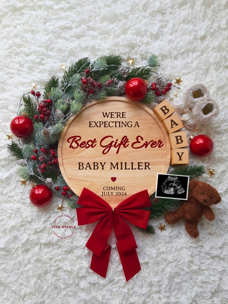 Christmas Pregnancy Announcement Digital, Gender Neutral, Editable