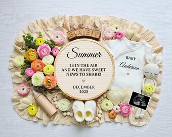 Summer Pregnancy Announcement Digital Baby Announcement Editable Template For Social Media Baby Reveal Instant Download Summer Baby Reveal