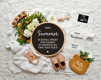 Summer Pregnancy Announcement Digital, Boho Baby Announcement, Facebook Instagram Baby Reveal, Editable Template, This Summer Extra Sweet