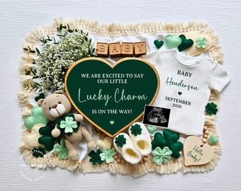 St Patricks bebismeddelande för mars graviditetsmeddelande digital redigerbar mall St Patricks graviditetsavslöjande för sociala medier lyckobringare