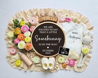Easter Pregnancy Announcement Digital Baby Announcement Editable Template for Social Media Easter Baby Reveal Instant Download Somebunny