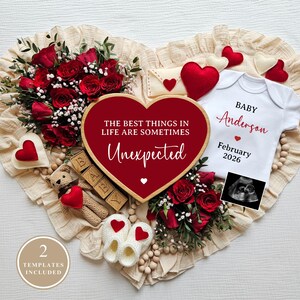 Valentine&#39;s Day Pregnancy Announcement Digital, Editable Template, Social Media, Baby Announcement, Valentines Baby Pregnancy Reveal