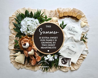 Summer Twin Pregnancy Announcement Digital Twin Baby Announcement Editable Template For Social Media Twins Baby Reveal Instant Download