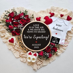 Valentijnsdag zwangerschap aankondiging digitaal, bewerkbare sjabloon voor sociale media, februari zwangerschap onthullen, Valentijnsdag baby onthullen,