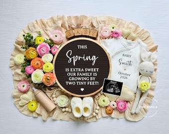 Spring Pregnancy Announcement Digital Baby Announcement Editable Template for Social Media Baby Reveal Instant Download Spring extra sweet