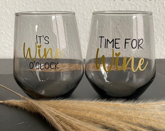Wine glass set of 2 | Glass customizable | gray | stemless wine glass | noble optics