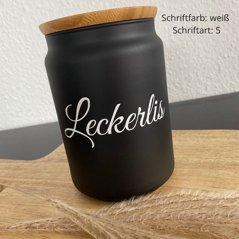 Vorratsglas schwarz personalisiert Vorratsbehälter mit Bambusdeckel Vorratsdose Aufbewahrungsdose edle Optik Bild 5