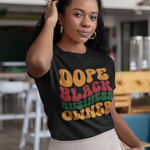 Groovy Dope zwart shirt voor ondernemer, zwarte zakelijke shirts, retro zwarte ondernemer shirt, Groovy Support shirt voor kleine zwarte bedrijven
