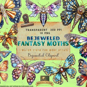 Bejeweled Fantasy Motten, Motte Clipart, Fantasy Clipart, Schmuck Clipart, Fantasy Junk Journal, Scrapbooking Dateien, PNG Clipart, Fantasy PNG