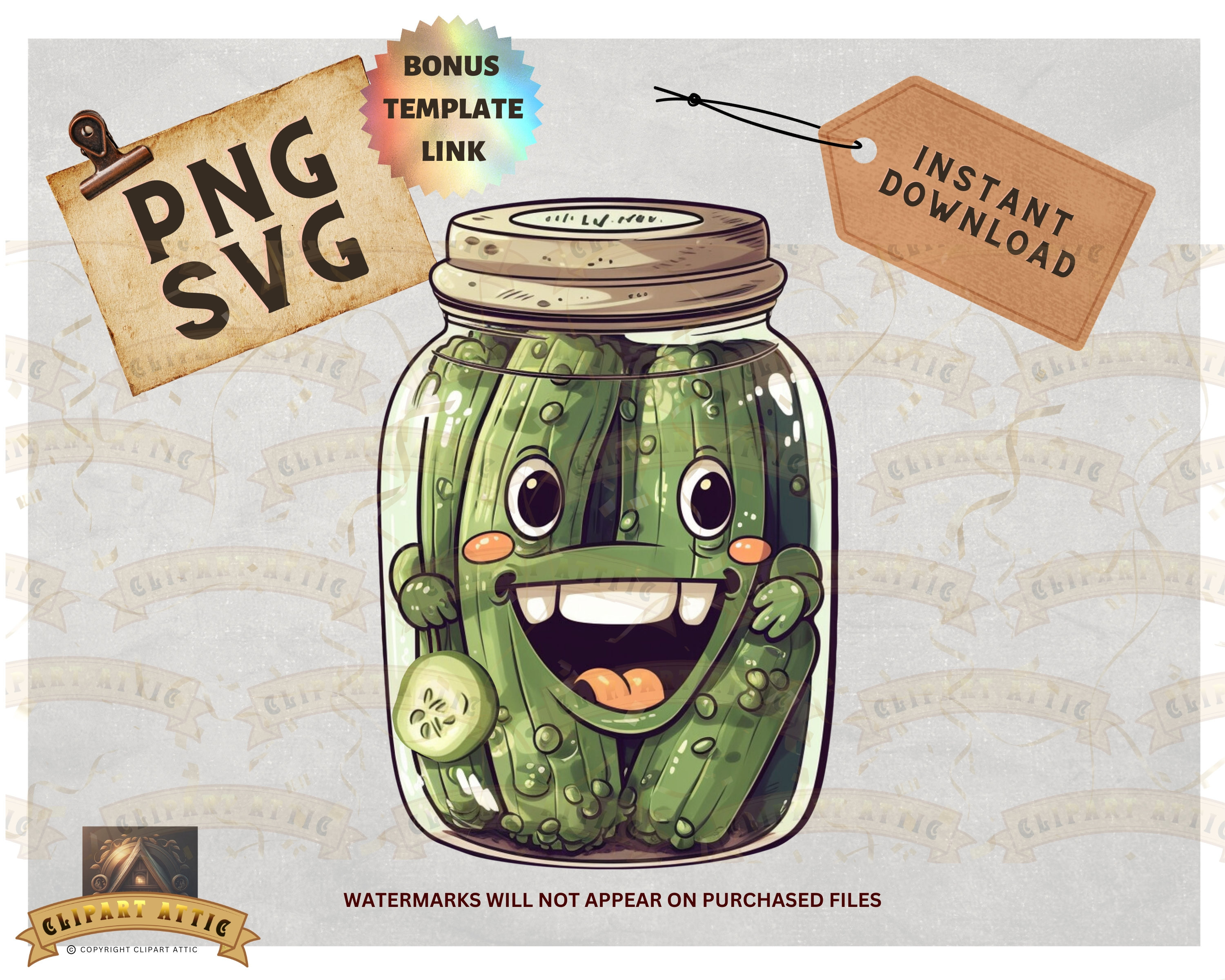 Cucumber Dill Pickle Jar PNG, Food Clipart, Funny Digital Download