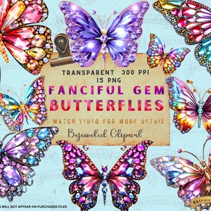 Bejeweled Butterfly, PNG Butterflies Clipart, Gemstone Clipart, Jewelry Clipart, Kid Craft, Butterfly Art, Junk Journal, Scrapbooking Files