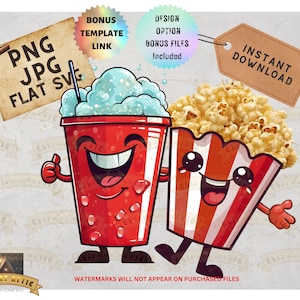 Bioscoop clipart, popcorn PNG, zomer clipart, frisdrank clipart, popcorn clipart, retro T-shirt clipart, BFF clipart, Fair Food clipart