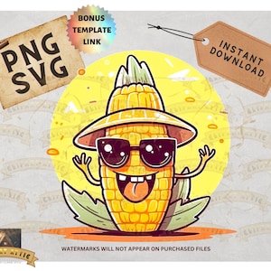 Mais fresco, Clipart di mais estivo, PNG commerciale, Stampa su richiesta, SVG piatto, Download digitale carino, Clipart di cartoni animati, Clipart divertente, PNG estivo