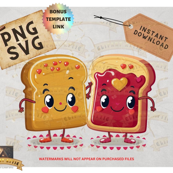 Peanut Butter and Jelly, PBJ PNG, Commercial Use, Print on Demand, Cute Digital Download, Love Clip Art, Friendship Clipart