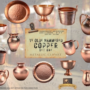 Hammered Copper Clipart Sammlung PNG Küche Herbst Clipart Vase Krug Platter Herbst Thanksgiving Digitaler Download Kommerzieller Druck