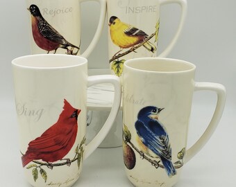 Set of 4 Sandy Clough Garden Melody 2008 Tall Coffee/Tea Mugs