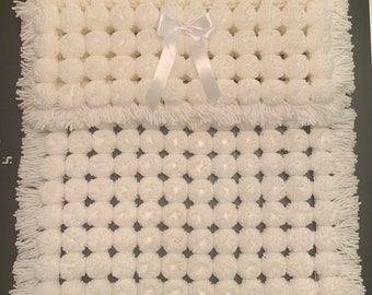 PomPom Blanket/Baby Blanket/Pram Blanket/Pram Topper