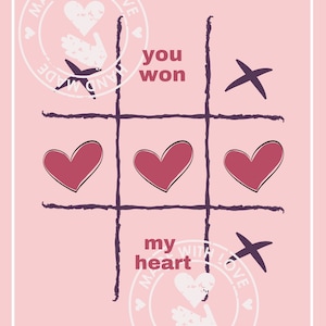Bonne Saint-Valentin, Saint-Valentin, gâteau, panneau découpé, carte unique de la Saint-Valentin, amour téléchargeable et imprimable, carte cœur, vous avez gagné
