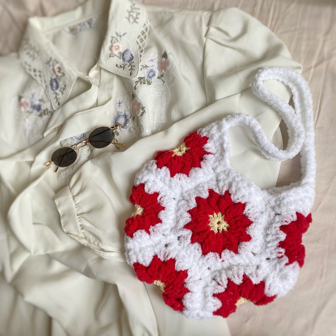 Fluffy Plush Y2k Tote Bag Granny Square Daisy Crochet Bag - Etsy