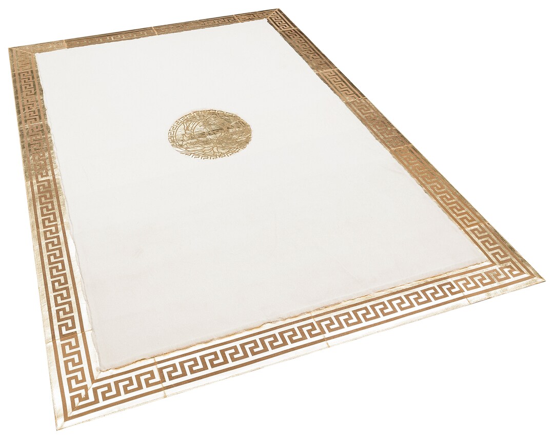 Real Calfskin and Faux Rabbit Rug White Gold Area Rug White - Etsy