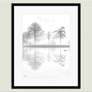 Minimalist Nature Print: Trees Reflection, Calm Water (Digital Download)
