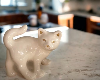 White Cat Decorative Object with Gold Detailed Bauble