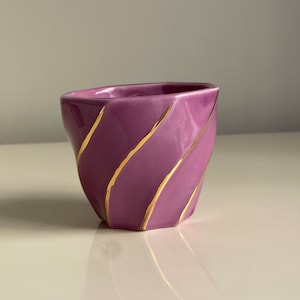 Purple Handleless Handmade 24k Gold Striped Coffee Cup