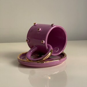 Purple Polka Dotted Gold Plated Coffe Cup image 5