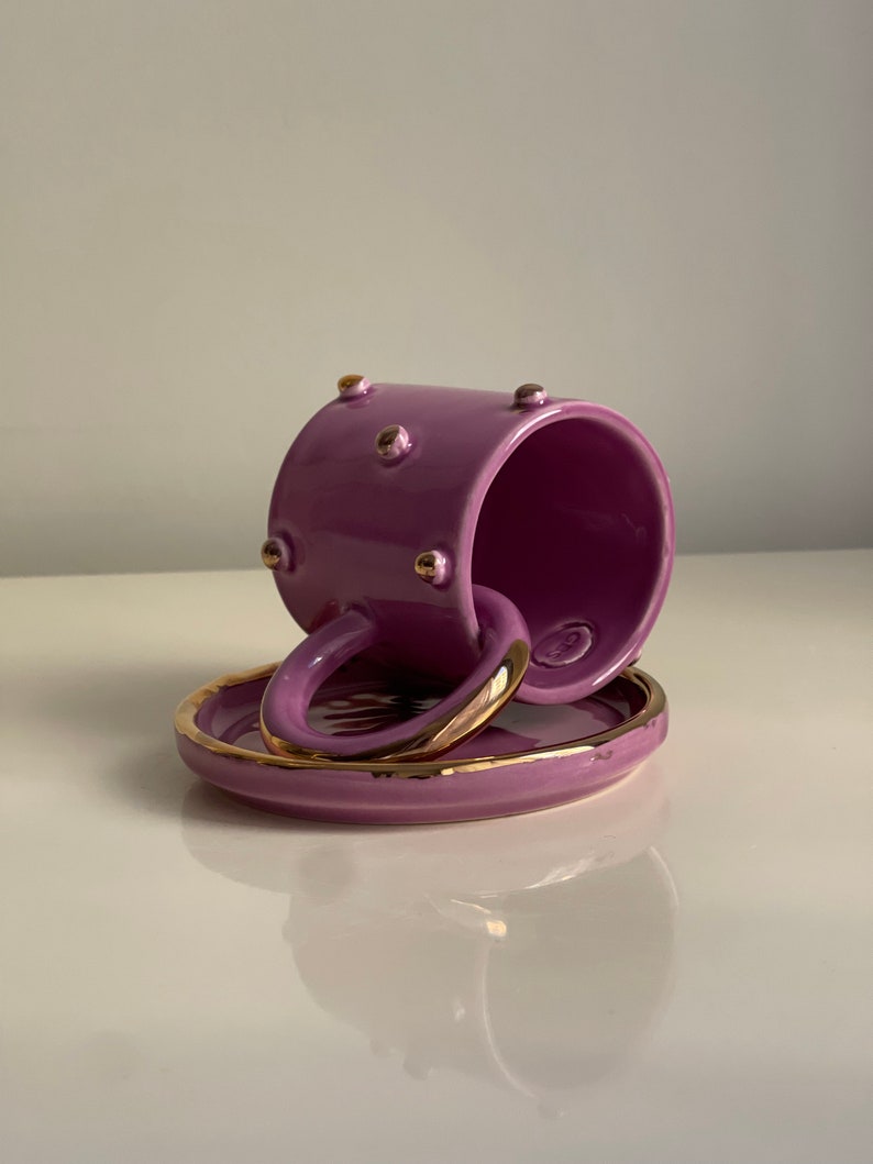 Purple Polka Dotted Gold Plated Coffe Cup image 5