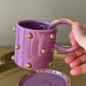 Purple Polka Dotted Gold Plated Coffe Cup image 6