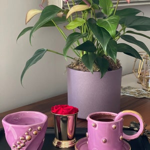 Purple Polka Dotted Gold Plated Coffe Cup image 3