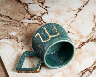 Green Handmade Ceramic Gold Plated Zodiac Cup or Mug Scorpio
