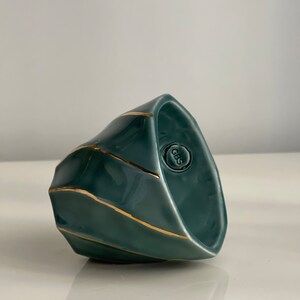 Green Handleless Handmade 24k Gold Striped Coffee Cup