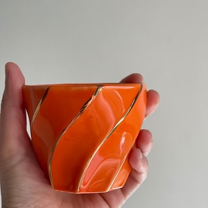 Orange Gold Striped Handleless Coffee Cup