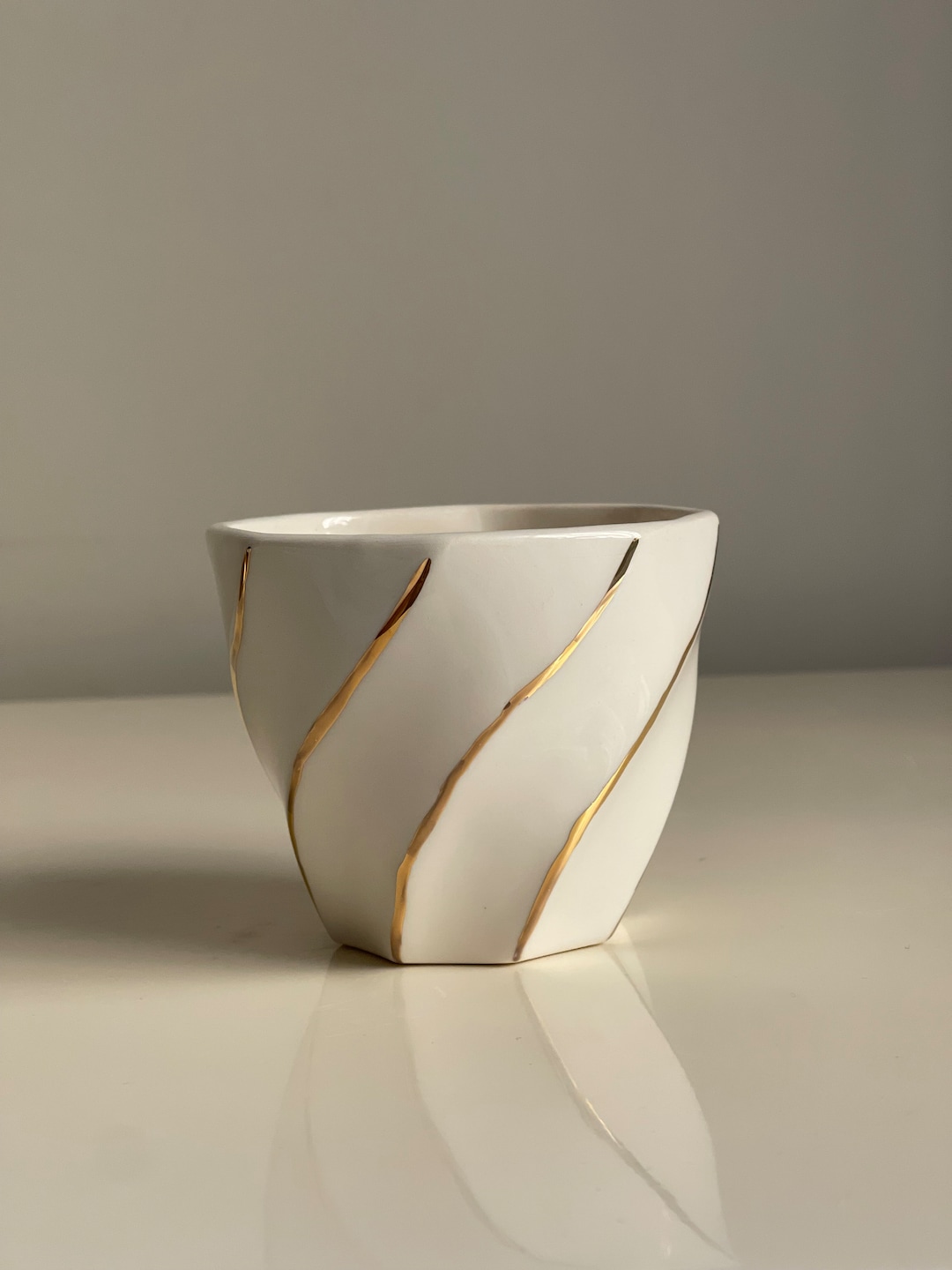 Handleless Design Cups White Handleless Handmade 24k Gold Striped Coffee Cup - Etsy