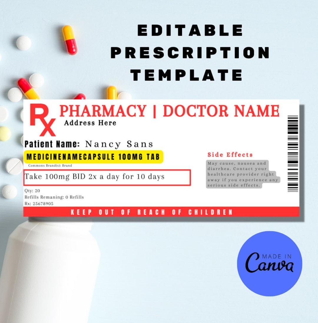 Prescription Label Template, Editable Medicine Label, Pill Bottle Label Prescription Label Template, Editable Medicine Label, Pill Bottle Label
