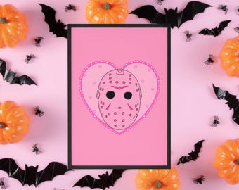 Impresión inspirada en Jason Vorhees de Viernes 13, decoración de Halloween, regalo de terror, decoración de terror, impresión de terror, decoración espeluznante, arte espeluznante