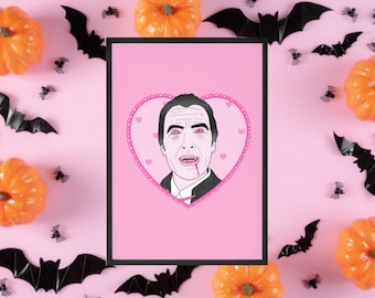 Dracula Inspired Print, Halloween Decor, Horror Gift, Horror Decor, Horror Print, Spooky Decor, Horror Movies, Horror Art, Pink Horror