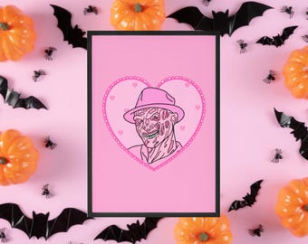Lámina inspirada en Freddy Krueger, Pesadilla en Elm Street, Decoración de Halloween, Regalo de terror, Decoración de terror, Lámina de terror, Decoración espeluznante, Arte espeluznante