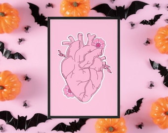 Human Heart, Halloween Decor, Horror Gift, Horror Decor, Horror Print, Spooky Decor, Spooky Art, Human Anatomy, Oddities, Macabre